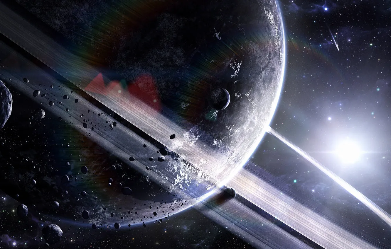 Photo wallpaper colors, light, ring, planet, stones, meteors