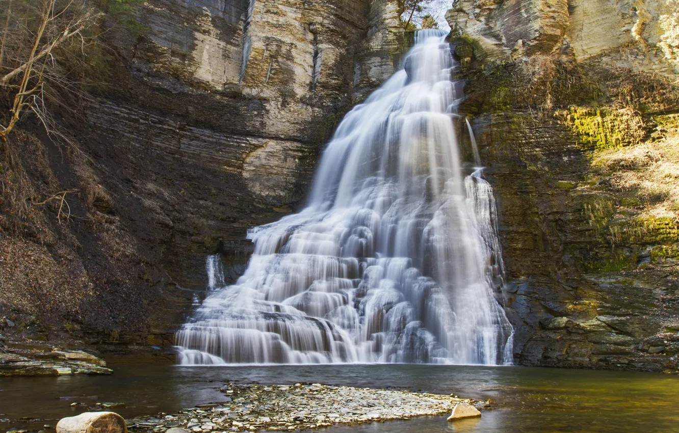 Photo wallpaper nature, rock, waterfall