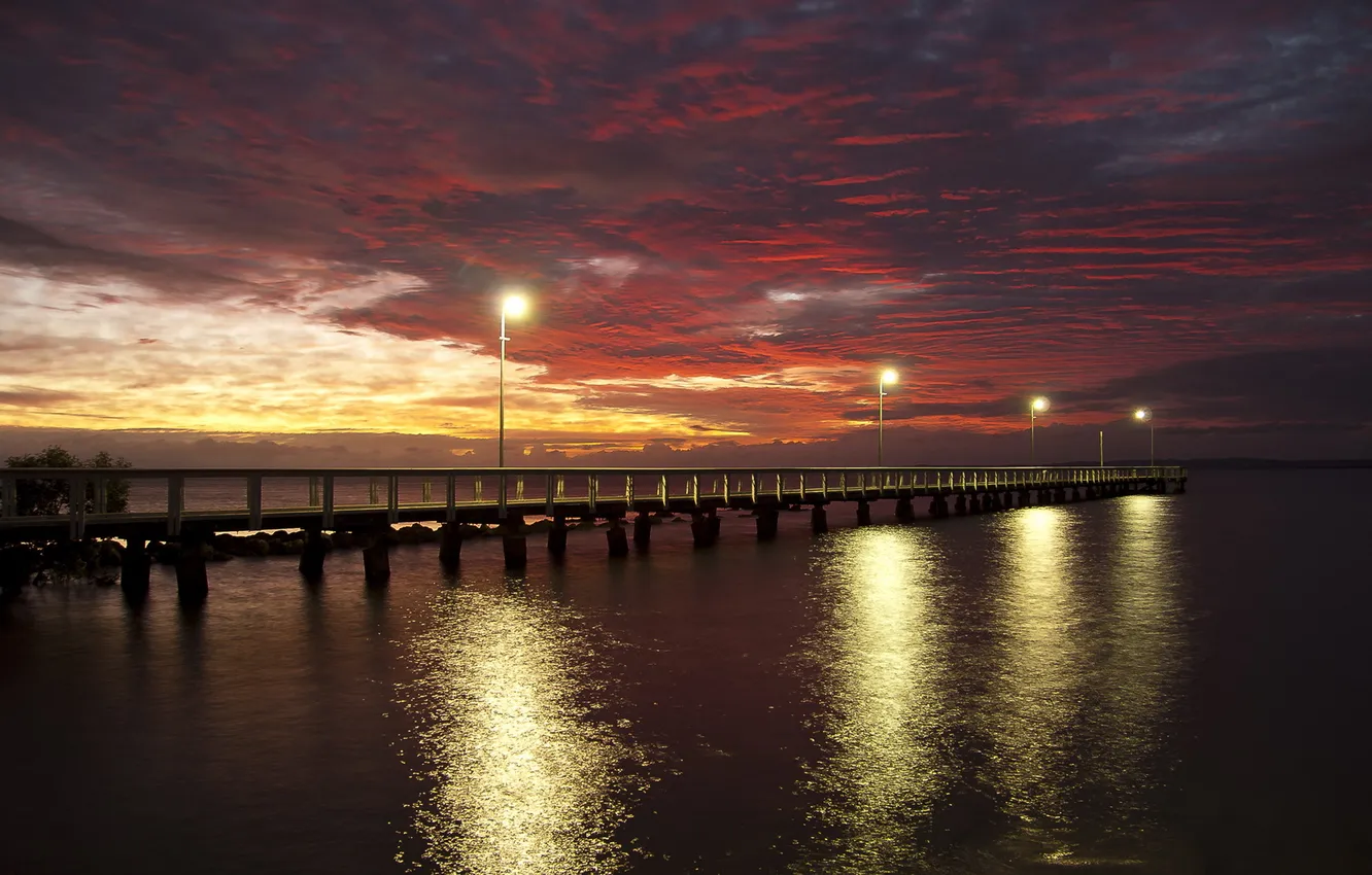 Photo wallpaper ocean, clouds, Sunrise, Australia, Queensland, Wellingtonpoint