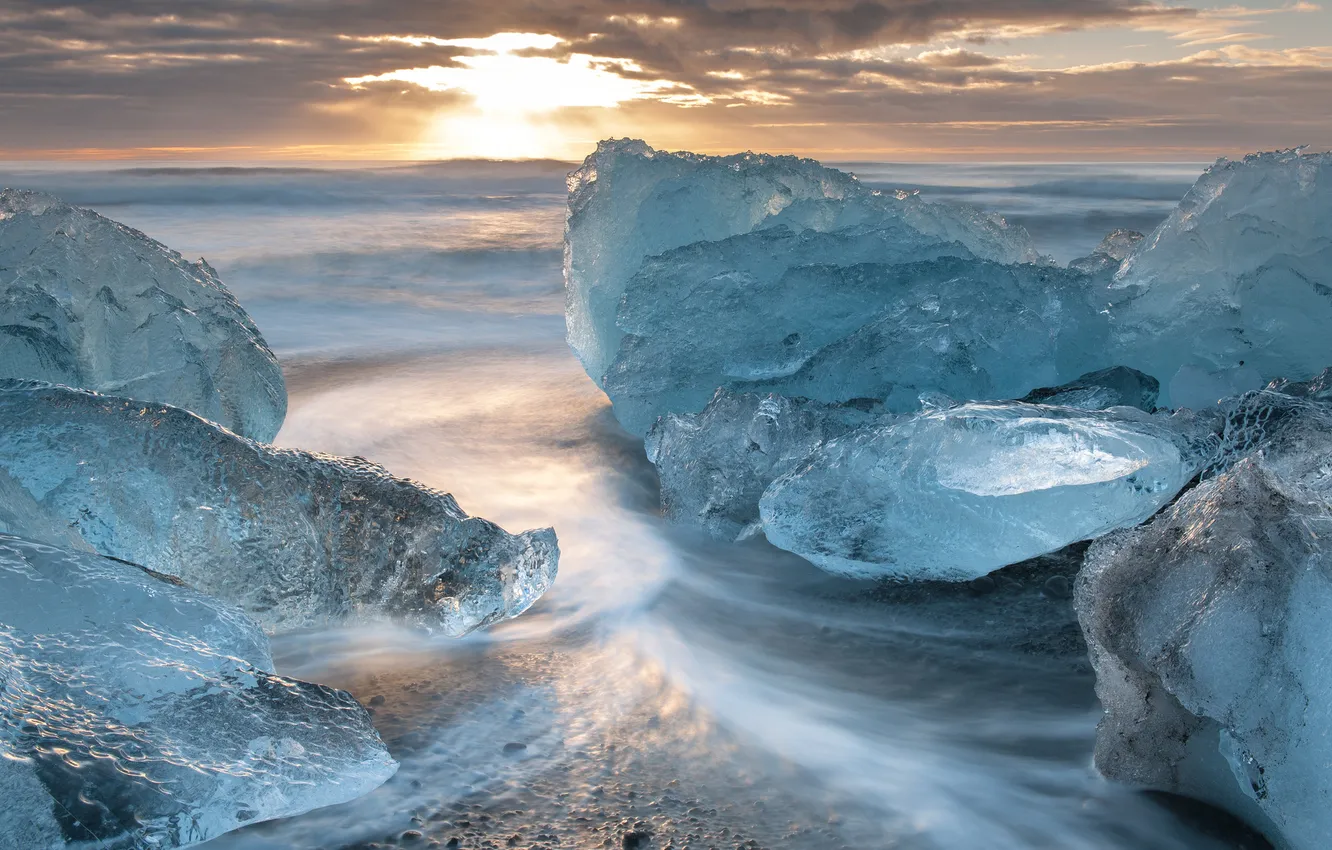 Photo wallpaper cold, ice, sea, clouds, dawn, morning, ice