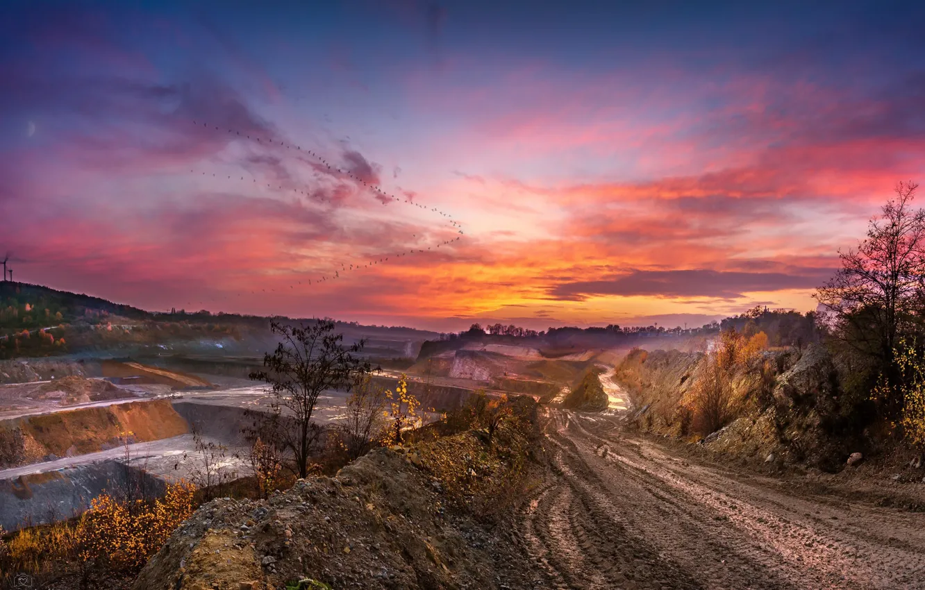 Photo wallpaper road, sunset, quarry