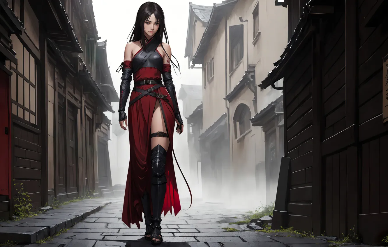 Photo wallpaper girl, art, digital art, fantasy art, red dress, fantasy girl, Stable Diffusion, Neuronet