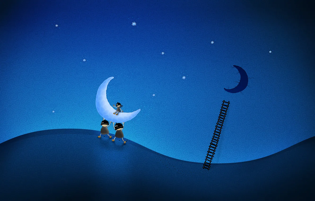 Photo wallpaper the moon, figure, ladder, thief
