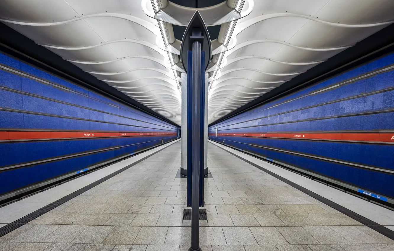 Photo wallpaper metro, station, Germany, Munich, the platform, support