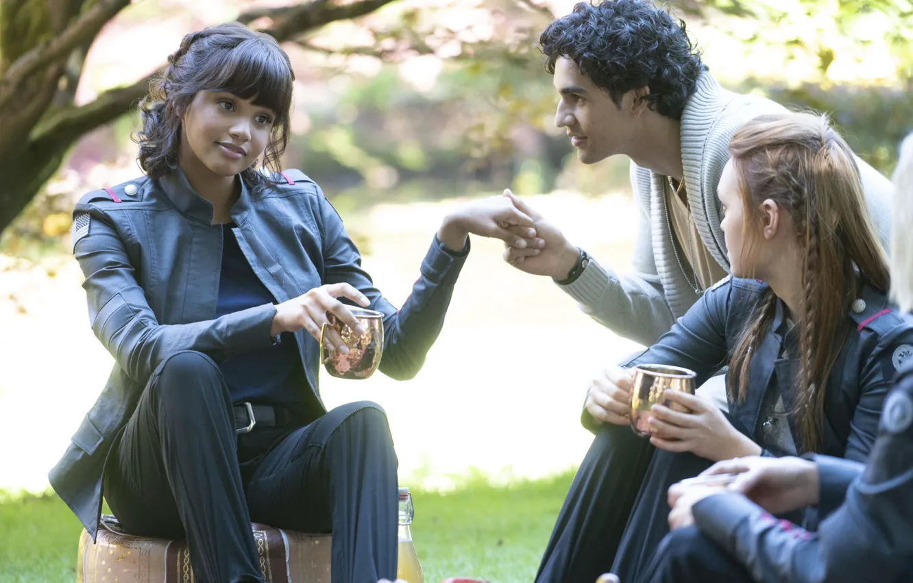 Photo wallpaper girl, glade, soldiers, Cup, gold, witch, picnic, military uniform