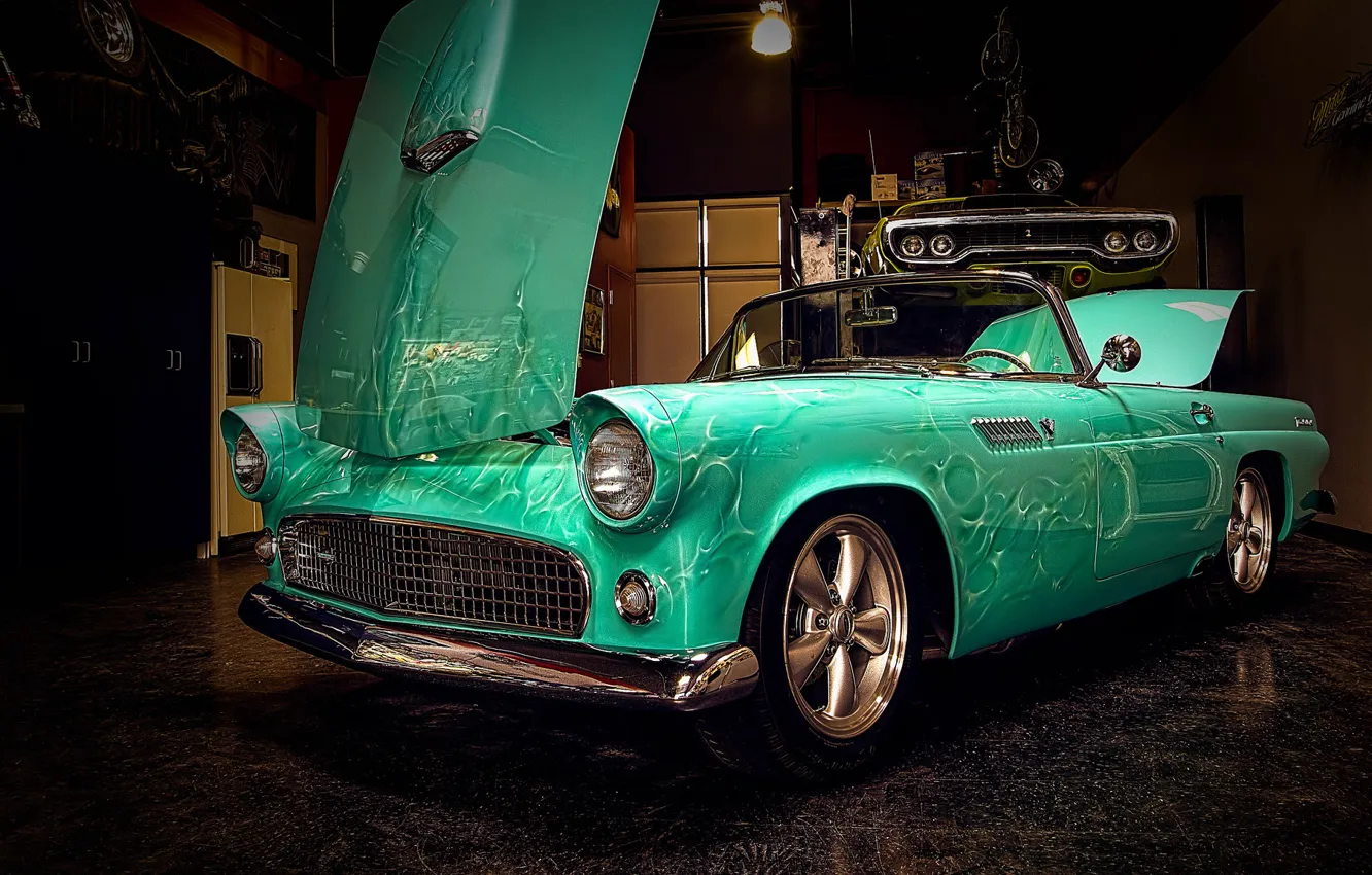 Photo wallpaper retro, garage, airbrushing, car, classic