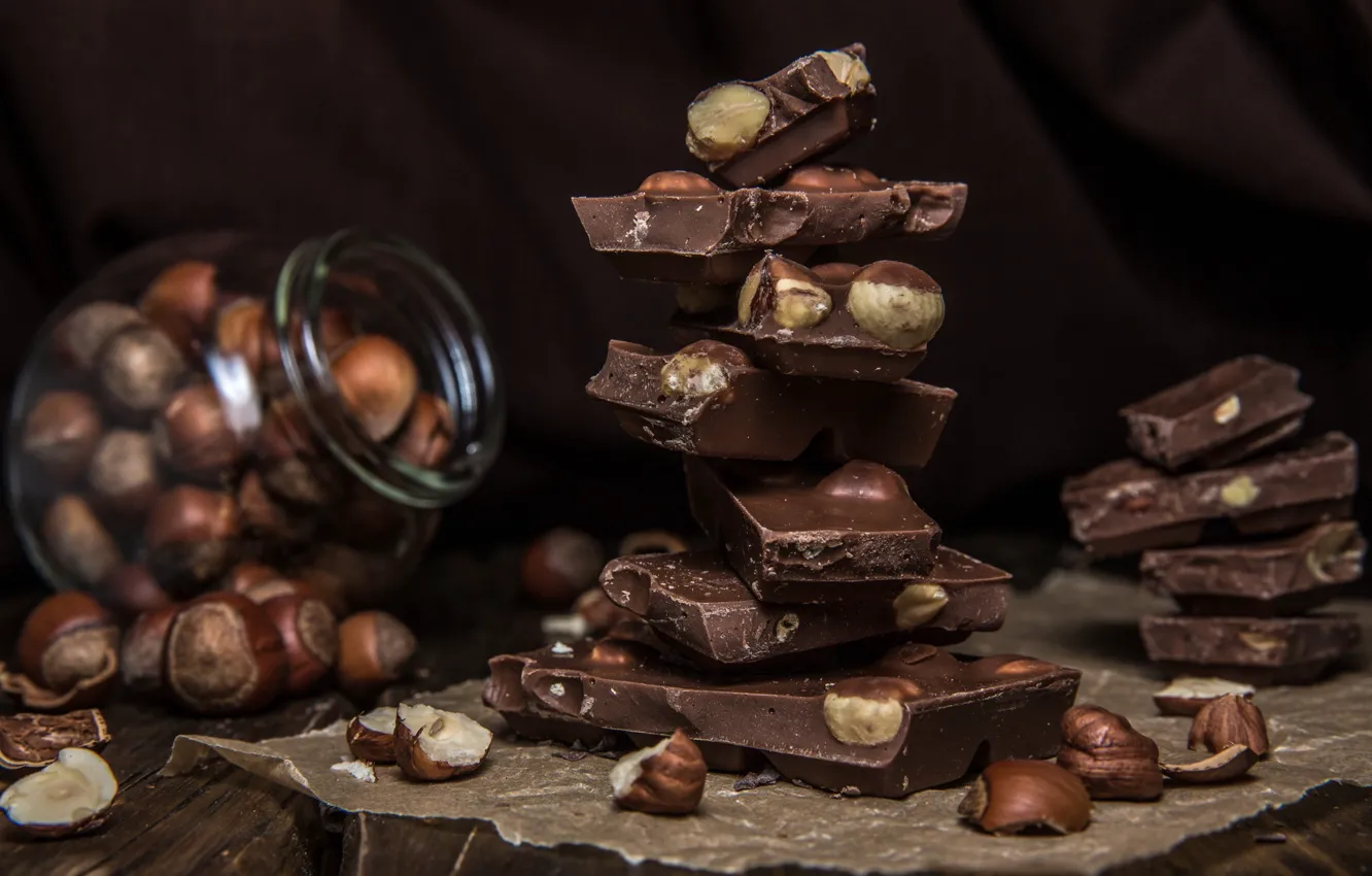Photo wallpaper chocolate, nuts, sweet, hazelnuts