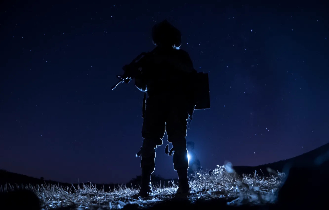 Photo wallpaper stars, soldiers, silhouette night