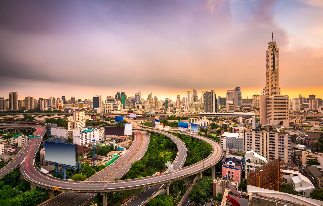 Photo wallpaper road, building, interchange, Thailand, Bangkok, megapolis