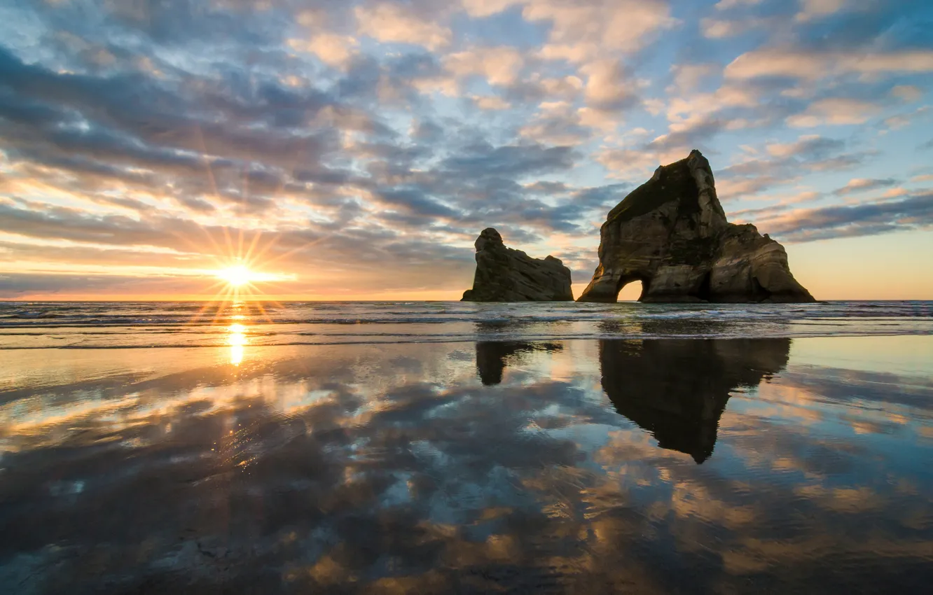 Photo wallpaper rock, trees, waterfalls