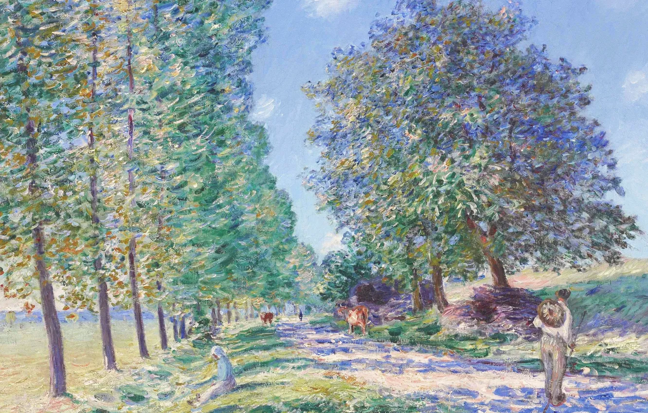 Photo wallpaper landscape, picture, Alfred Sisley, Alfred Sisley, A row of Poplars on the banks of the …