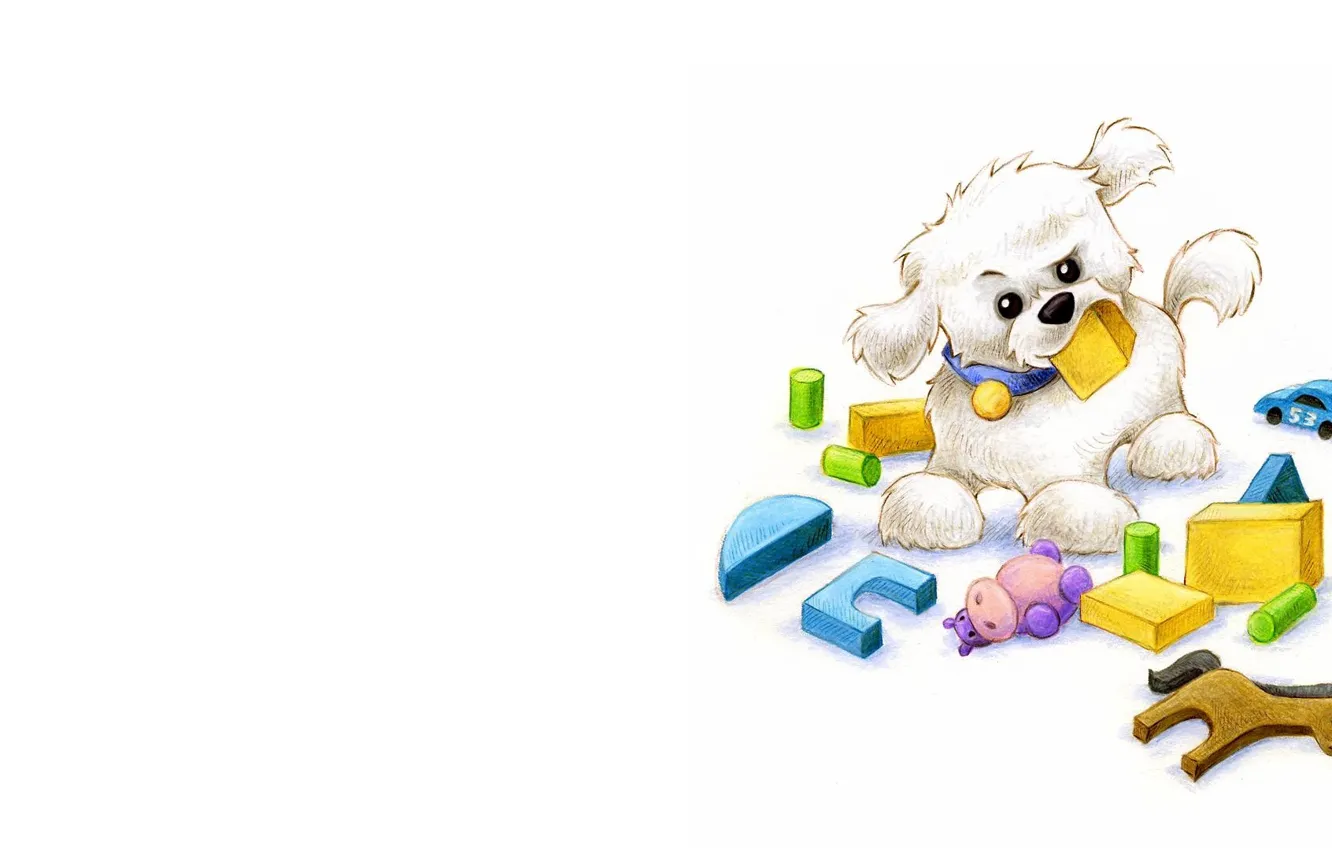 Photo wallpaper mood, toys, dog, art, puppy, plays, children's