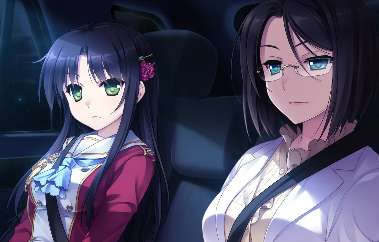 Photo wallpaper look, girl, smile, glasses, car, art, hello lady, otonashi saku