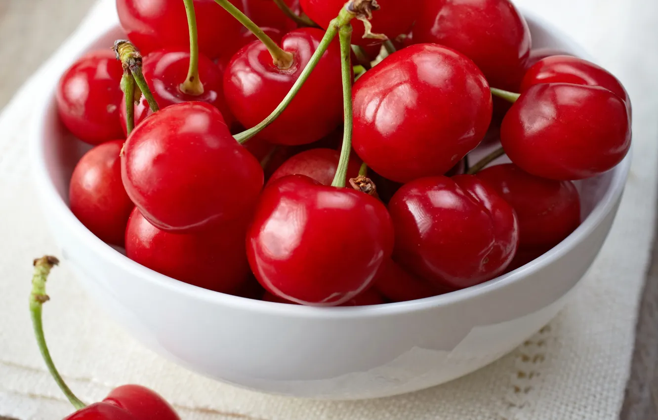 Photo wallpaper cherry, berries, bowl, fresh, cherry, sweet, cherry, berries