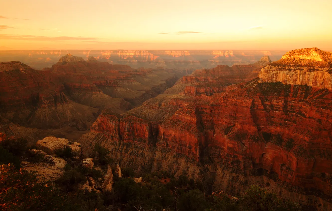 Photo wallpaper mountains, dawn, height, canyon