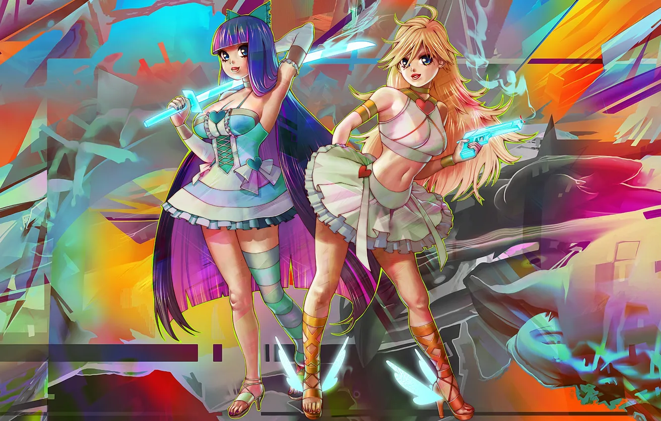 Photo wallpaper girl, abstraction, weapons, panty &amp; stocking with garterbelt