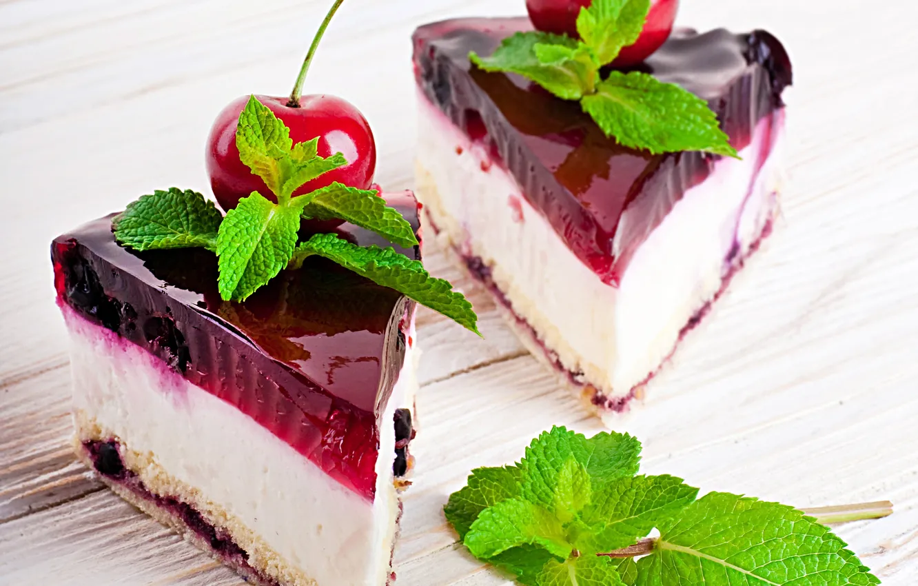 Photo wallpaper cake, mint, cherry, jelly