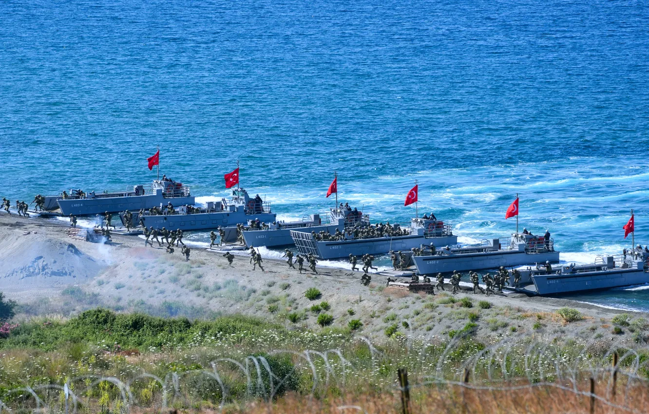 Photo wallpaper exercises, landing, disembarking
