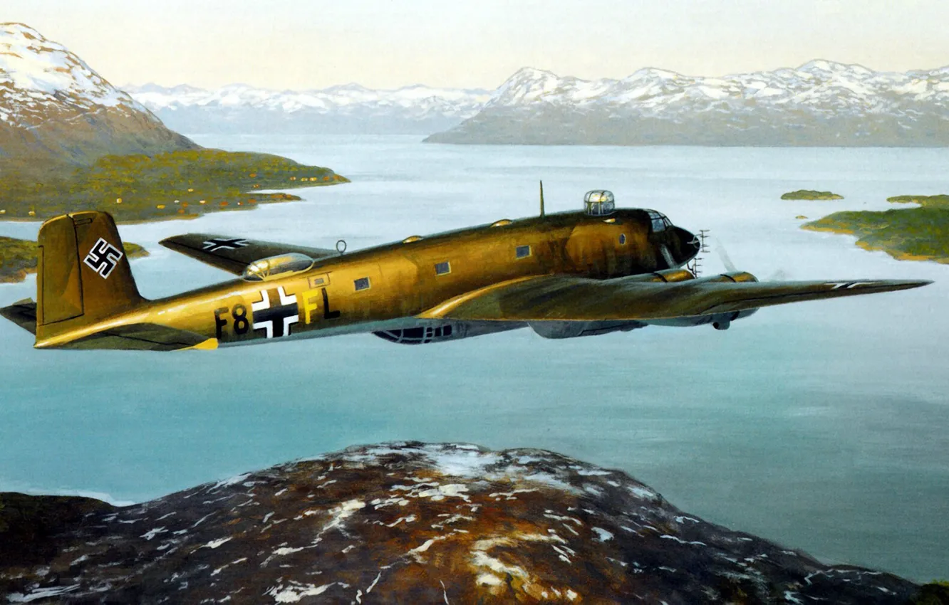 Photo wallpaper bomber, war, art, airplane, painting, ww2, Focke-Wulf Fw 200 Condor