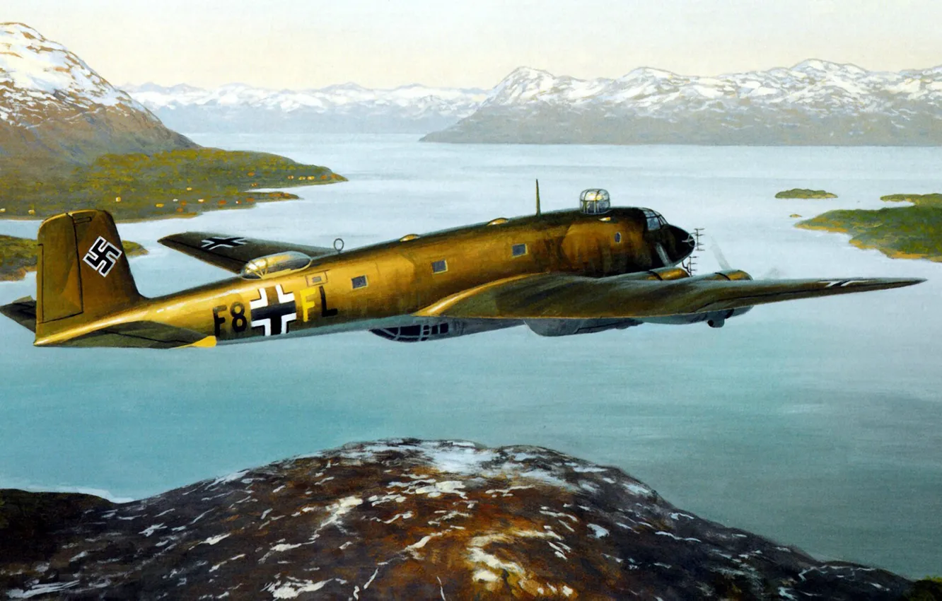 Photo wallpaper bomber, war, art, airplane, painting, WW2, Focke-Wulf Fw 200 Condor