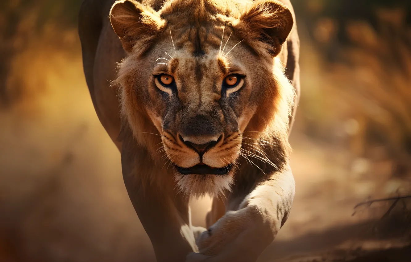 Photo wallpaper look, face, lioness, sneaks, AI art, neural network