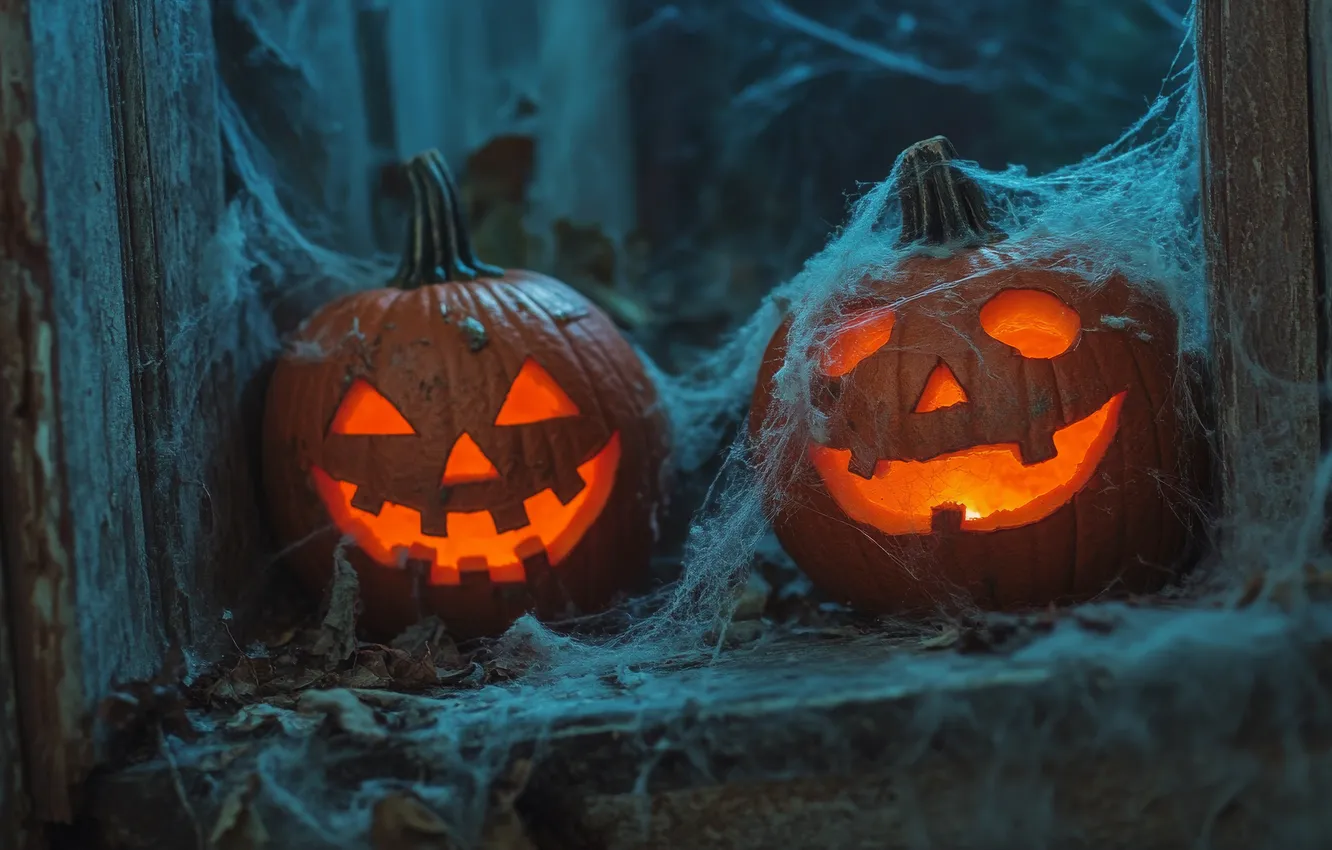 Photo wallpaper autumn, holiday, pumpkin, Halloween, Halloween, faces, Jack