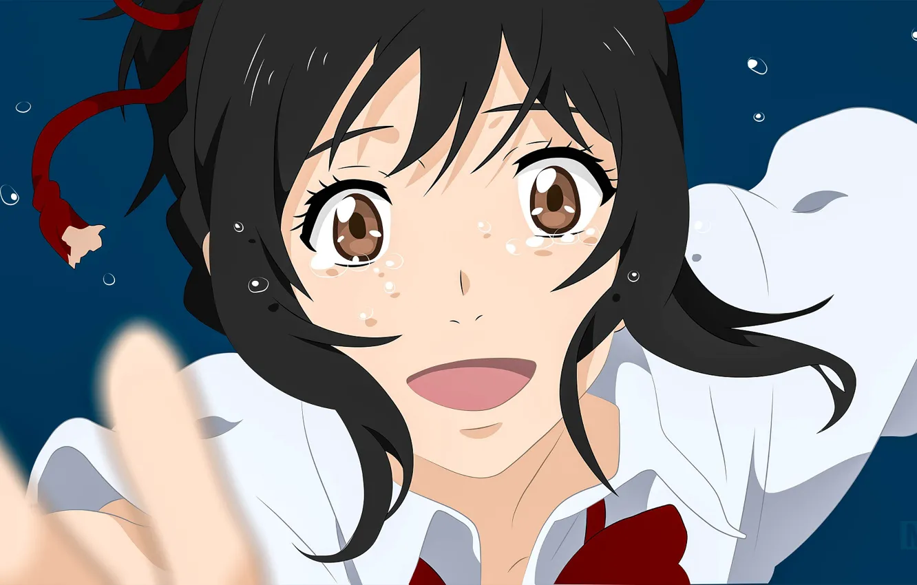 Photo wallpaper girl, tears, red thread, Kimi no VA On, Your name