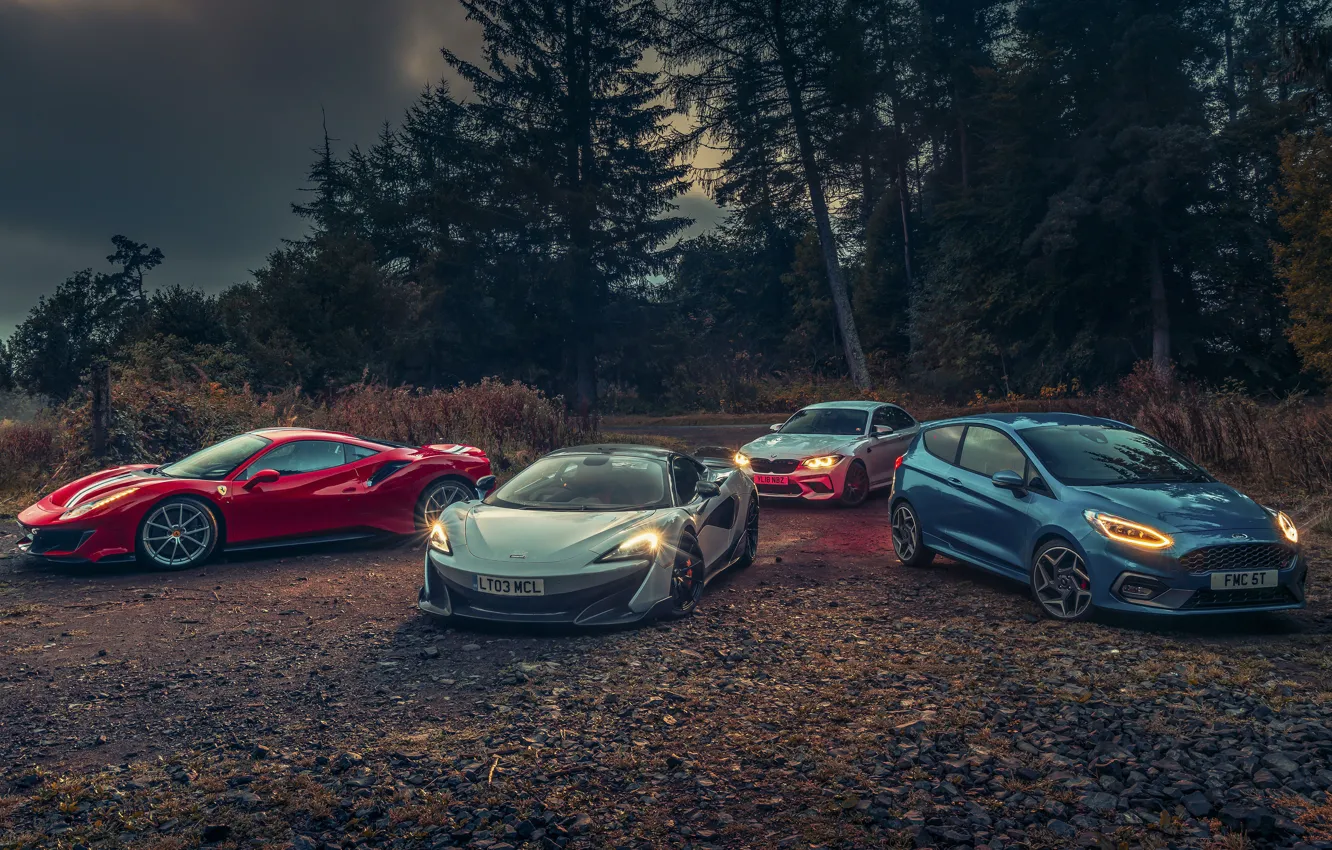 Photo wallpaper McLaren, Ford, BMW, Ferrari, Fiesta, 488, 570S, M2