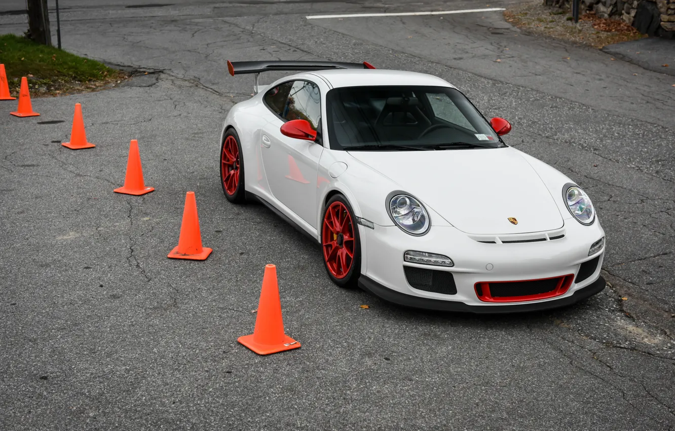 Photo wallpaper Porsche, Red, GT3, White, Wheels