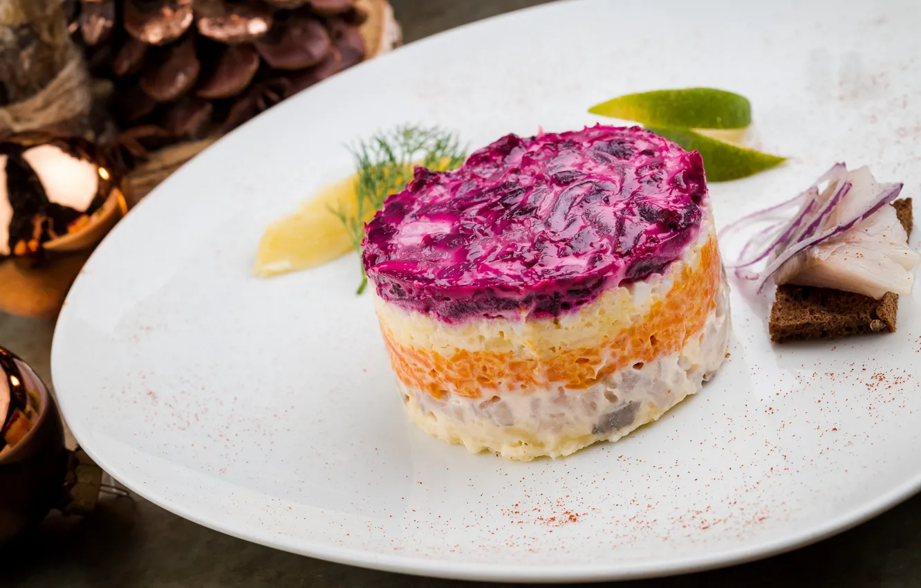 Photo wallpaper coat, salad, herring