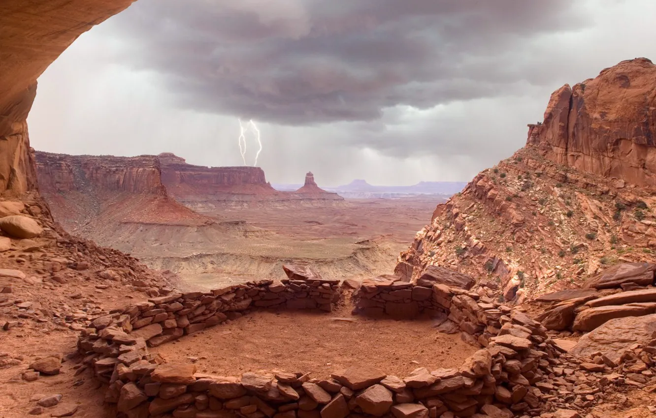 Photo wallpaper the storm, rocks, valley