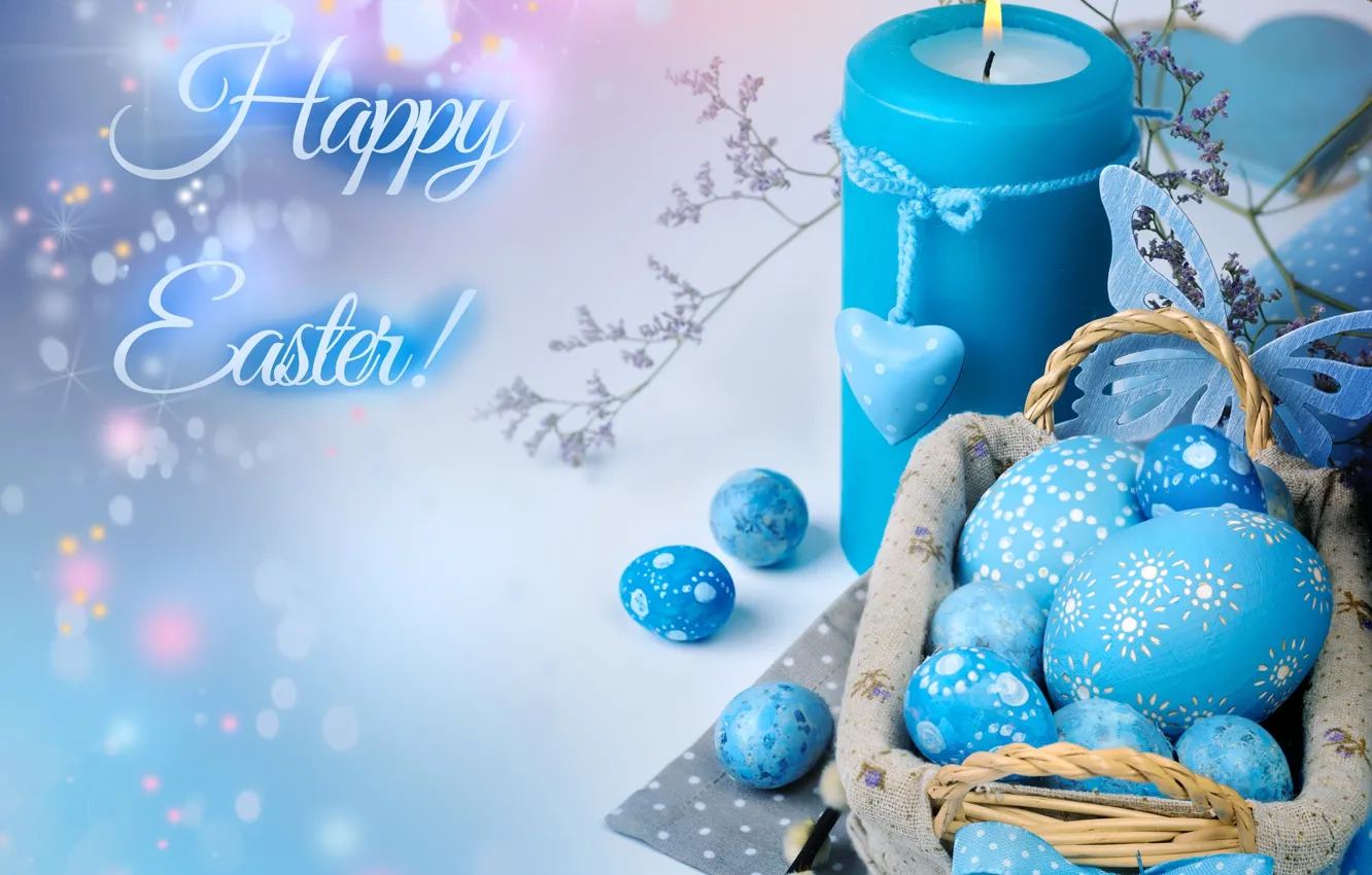 Photo wallpaper blue, eggs, candles, Easter, decor