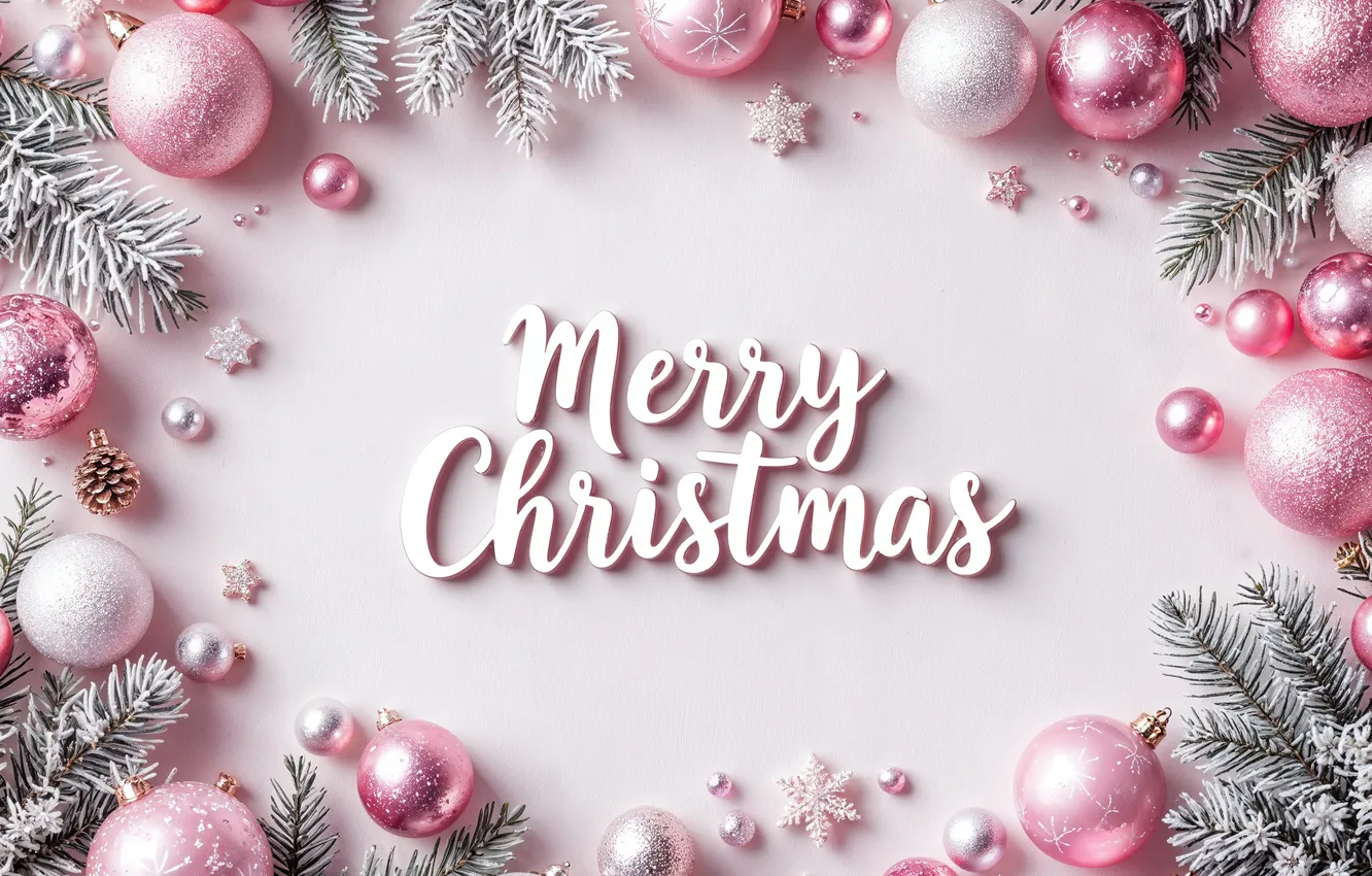 Photo wallpaper decoration, background, balls, new year, Christmas, Christmas, balls, pink