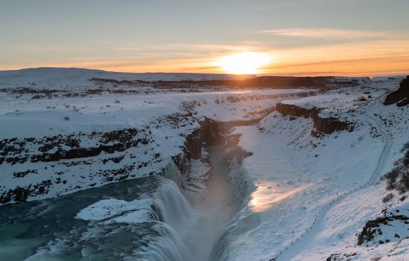 Photo wallpaper ice, winter, the sky, the sun, clouds, snow, landscape, mountains