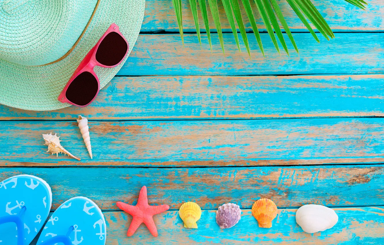 Photo wallpaper sand, beach, stars, background, stay, Board, hat, glasses