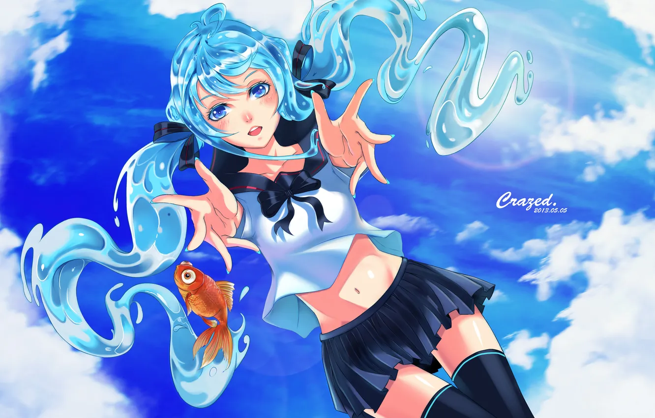 Photo wallpaper the sky, girl, clouds, fish, art, form, schoolgirl, vocaloid