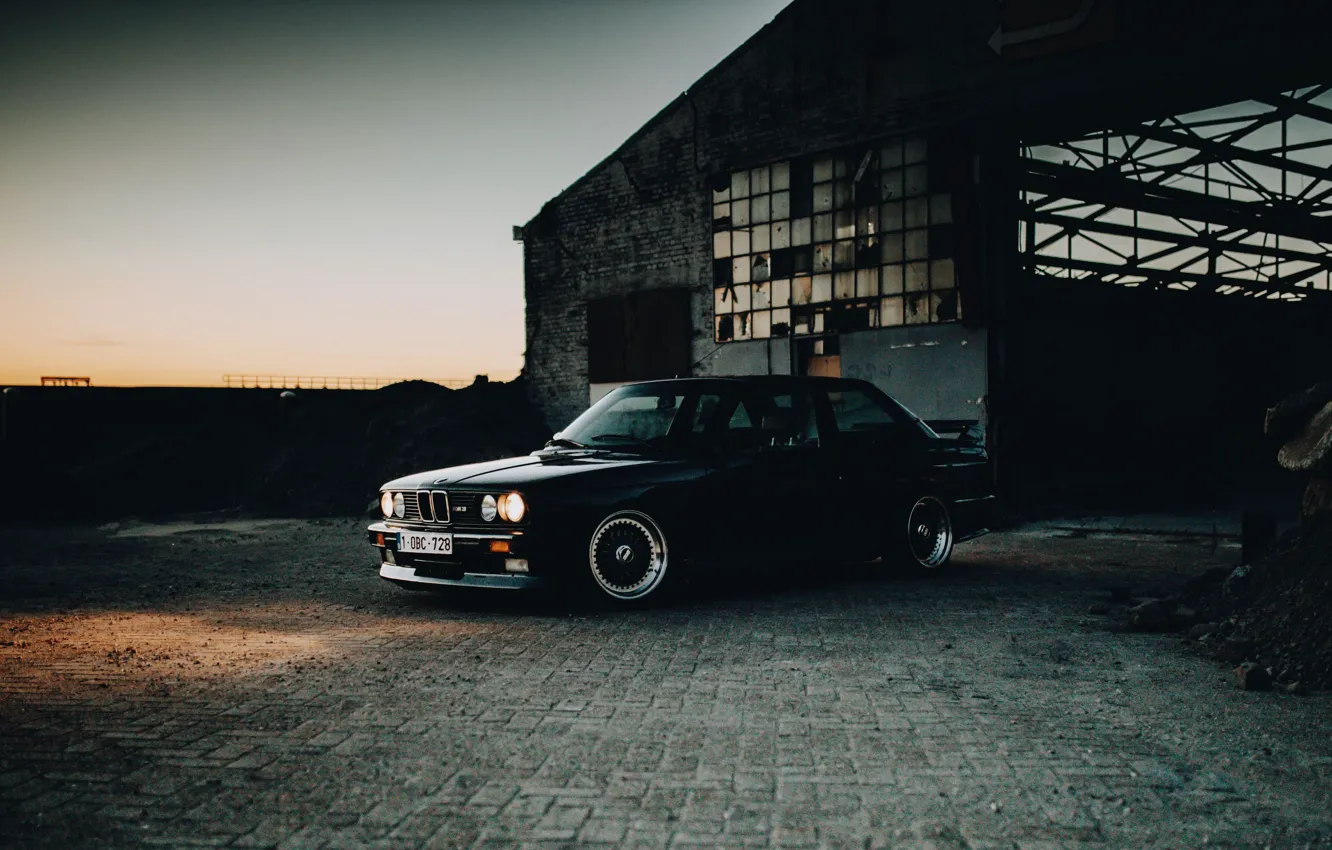 Photo wallpaper sunset, BMW, hangar