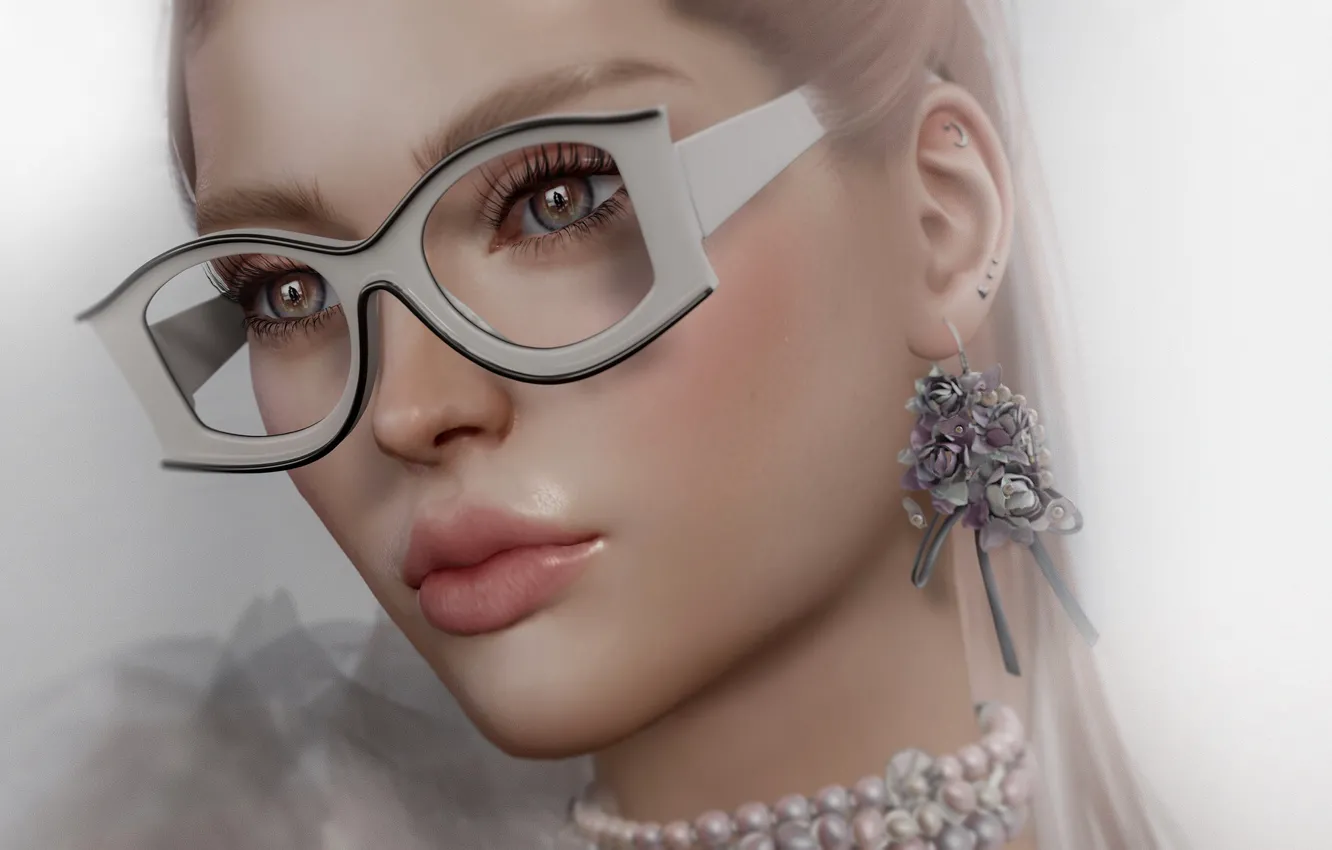 Photo wallpaper eyes, girl, face, rendering, glasses