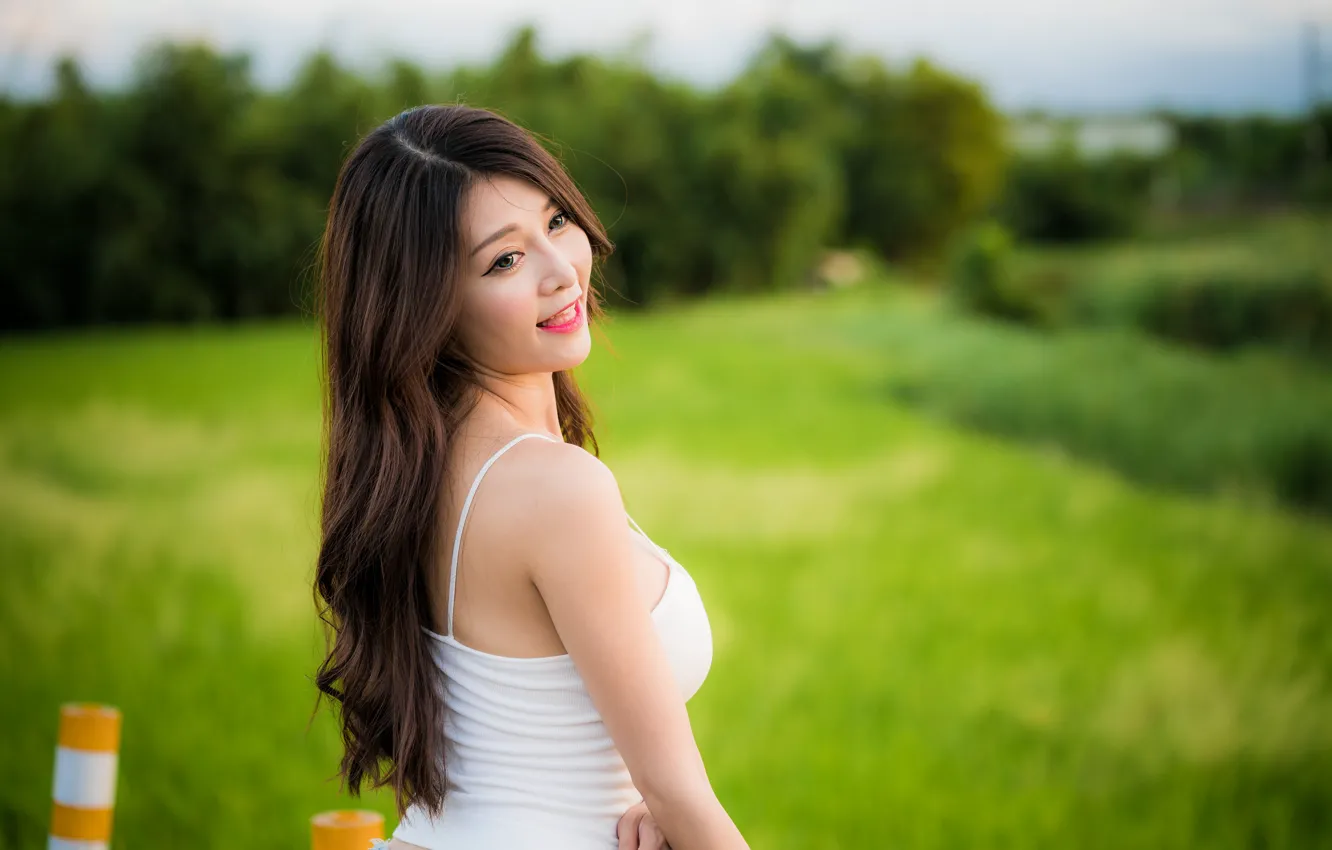 Photo wallpaper girl, Mike, Asian, bokeh