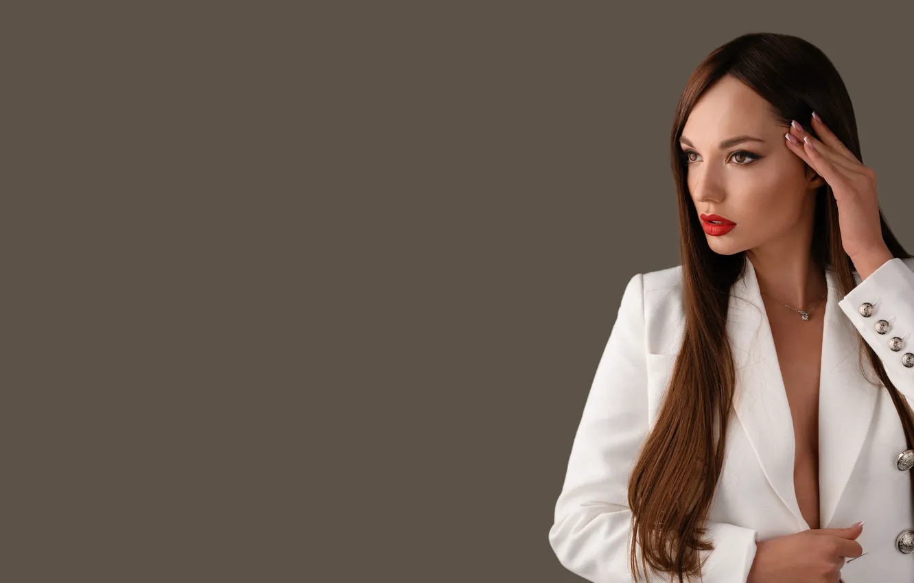 Photo wallpaper pose, background, model, portrait, hands, makeup, hairstyle, brown hair