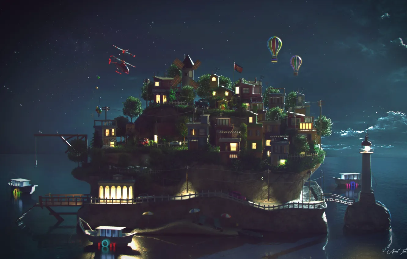 Photo wallpaper island, settlement, Island NightShot