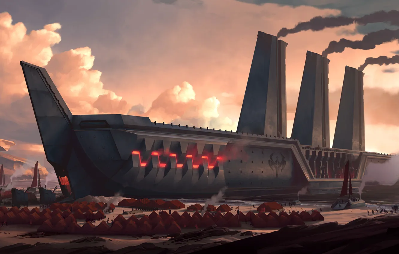 Photo wallpaper sunset, ship, Legends of Runeterra