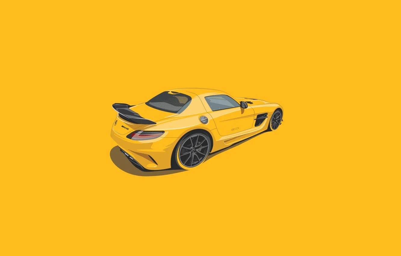 Photo wallpaper Mercedes-Benz, digital, yellow, SLS, Illustration, Minimalistic