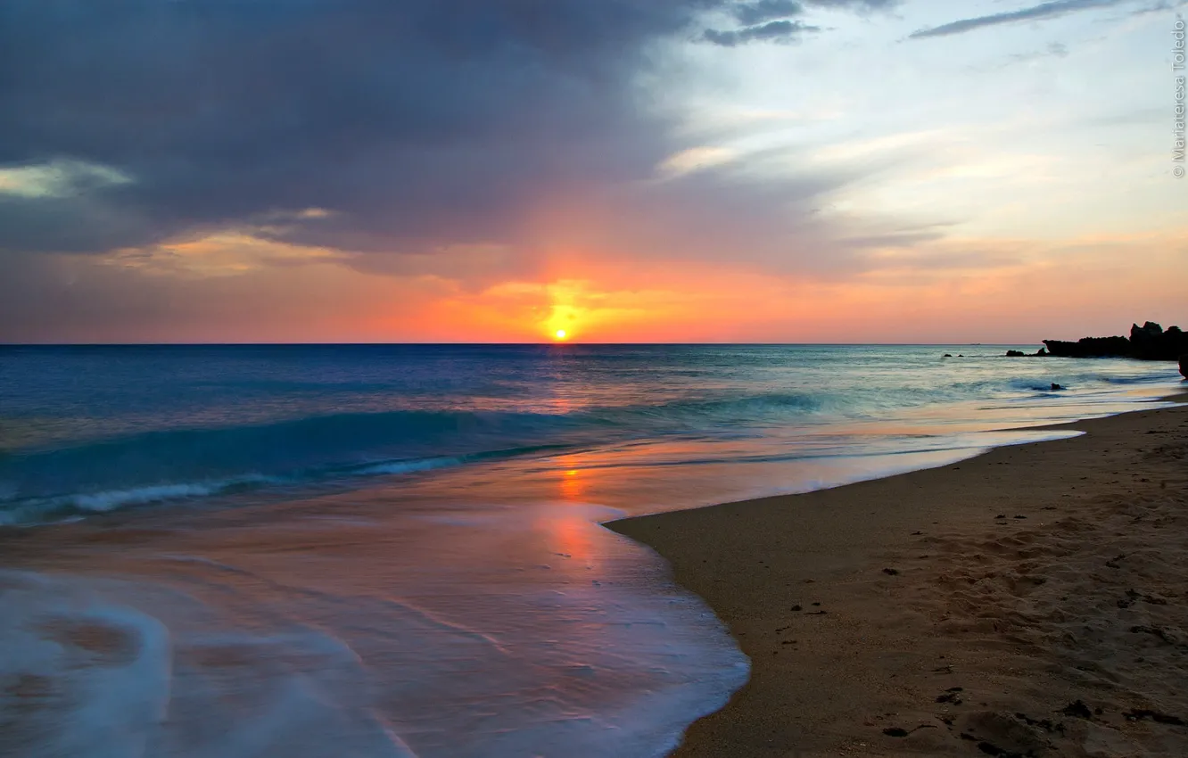 Photo wallpaper sea, beach, the sun, dawn, Andalusian