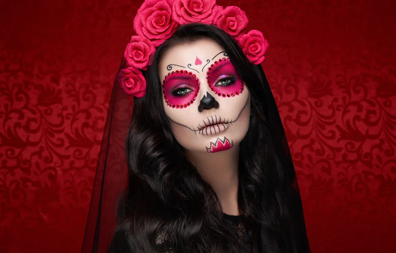 Photo wallpaper girl, makeup, Halloween, makeup, Oleg Gekman