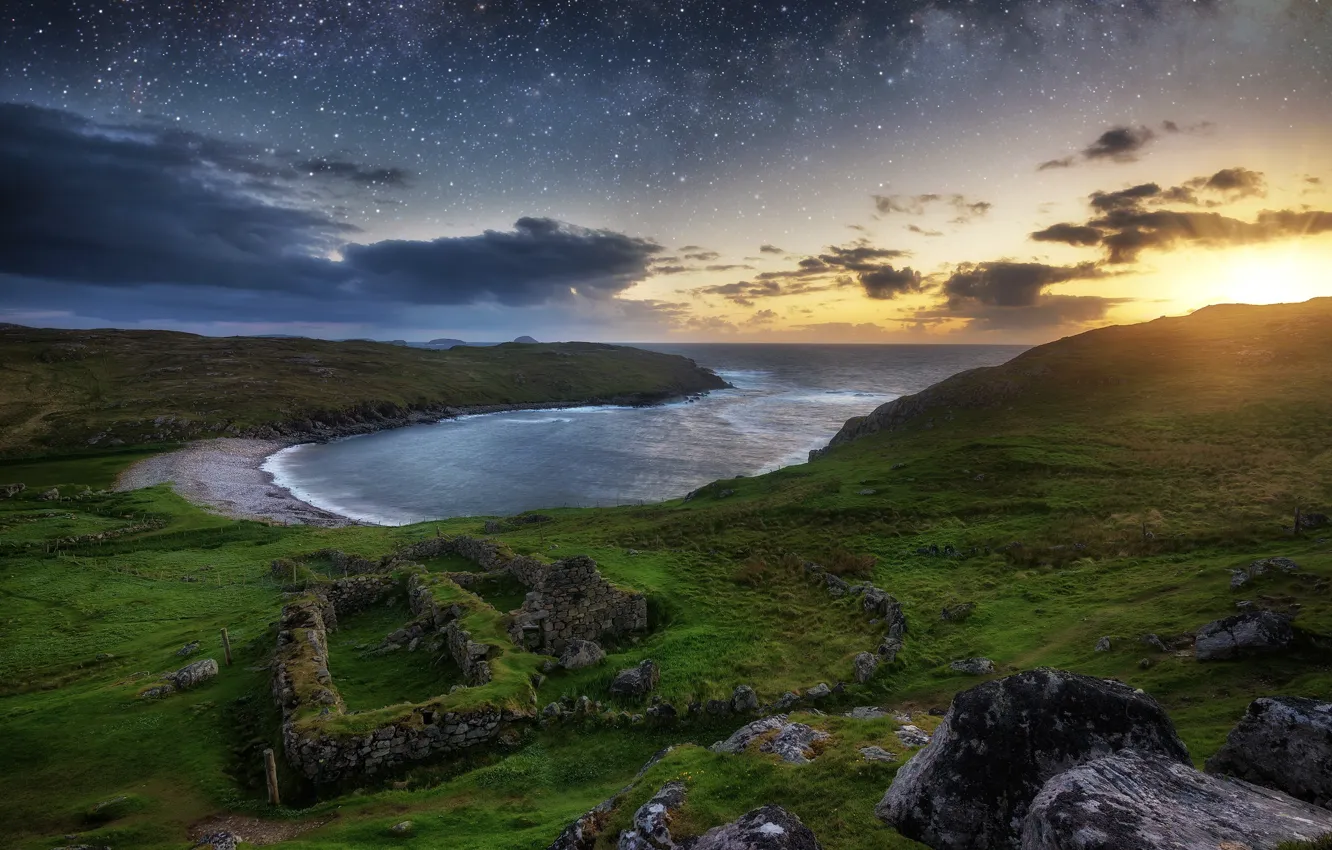 Photo wallpaper sea, the sky, stars, coast