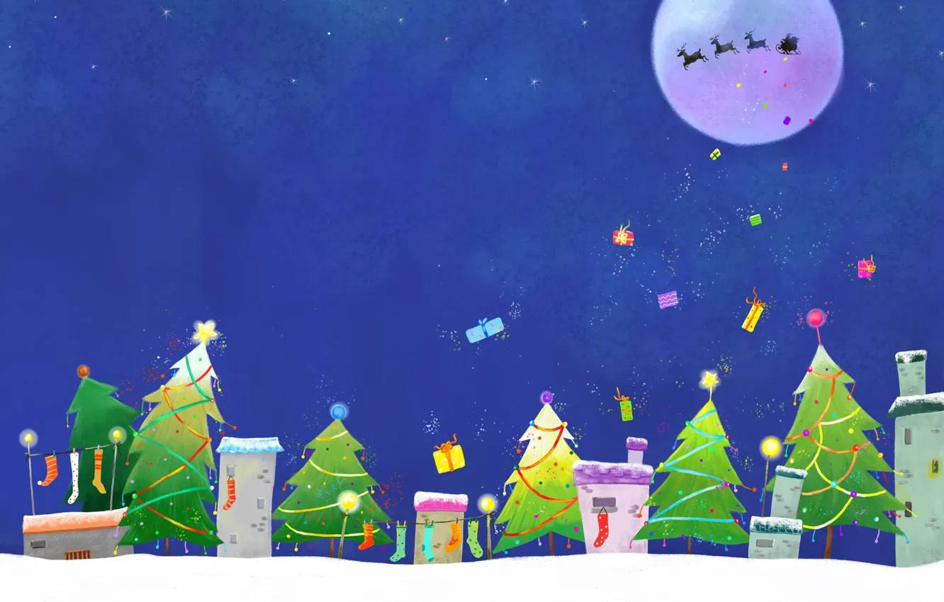 Photo wallpaper winter, stars, decoration, holiday, the moon, new year, Christmas, lights