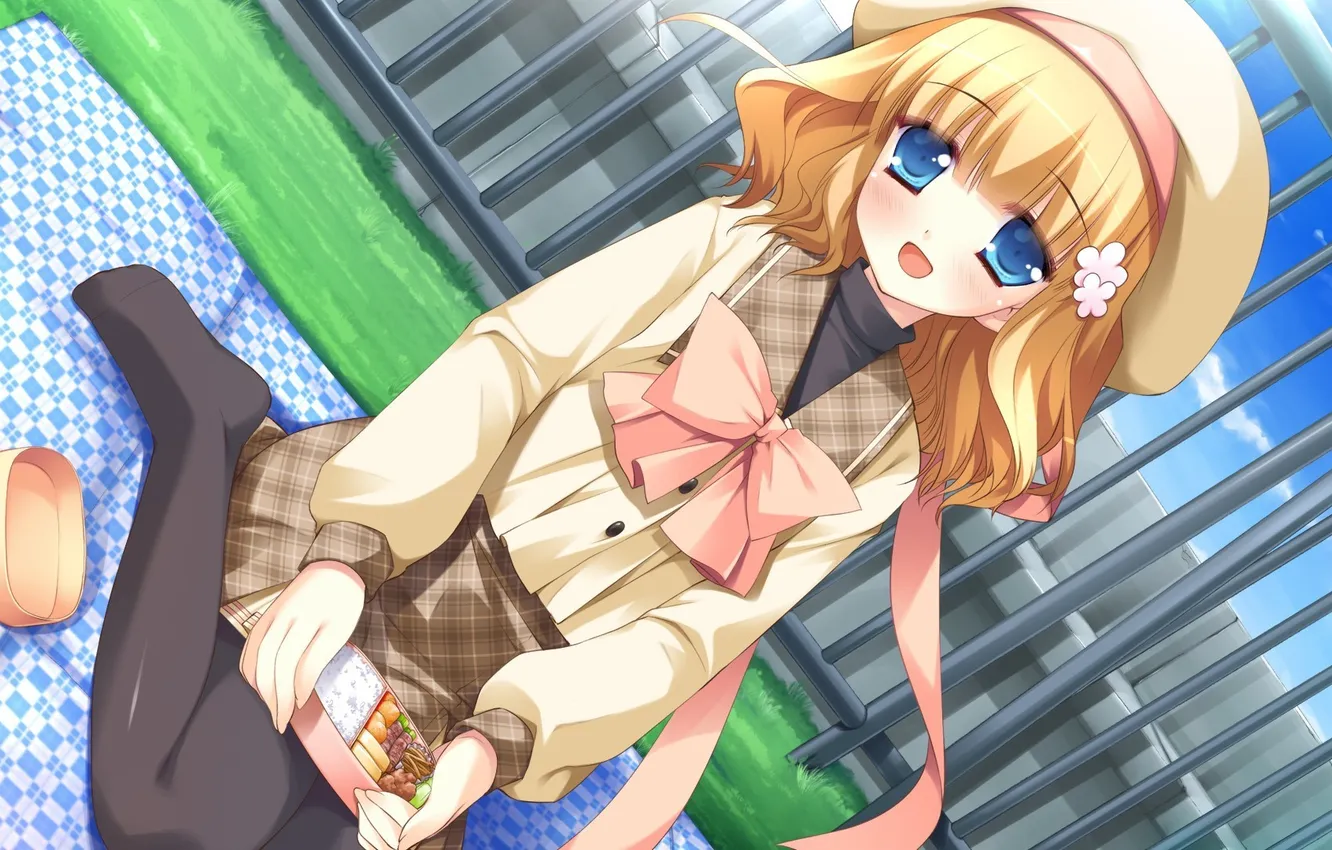 Photo wallpaper roof, the sky, girl, smile, mood, school uniform, Bento, Hyper Highspeed Genius