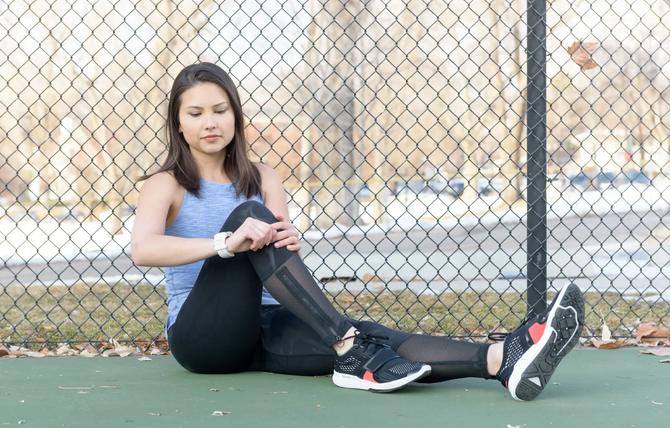 Photo wallpaper woman, pose, footwear, watching the clock