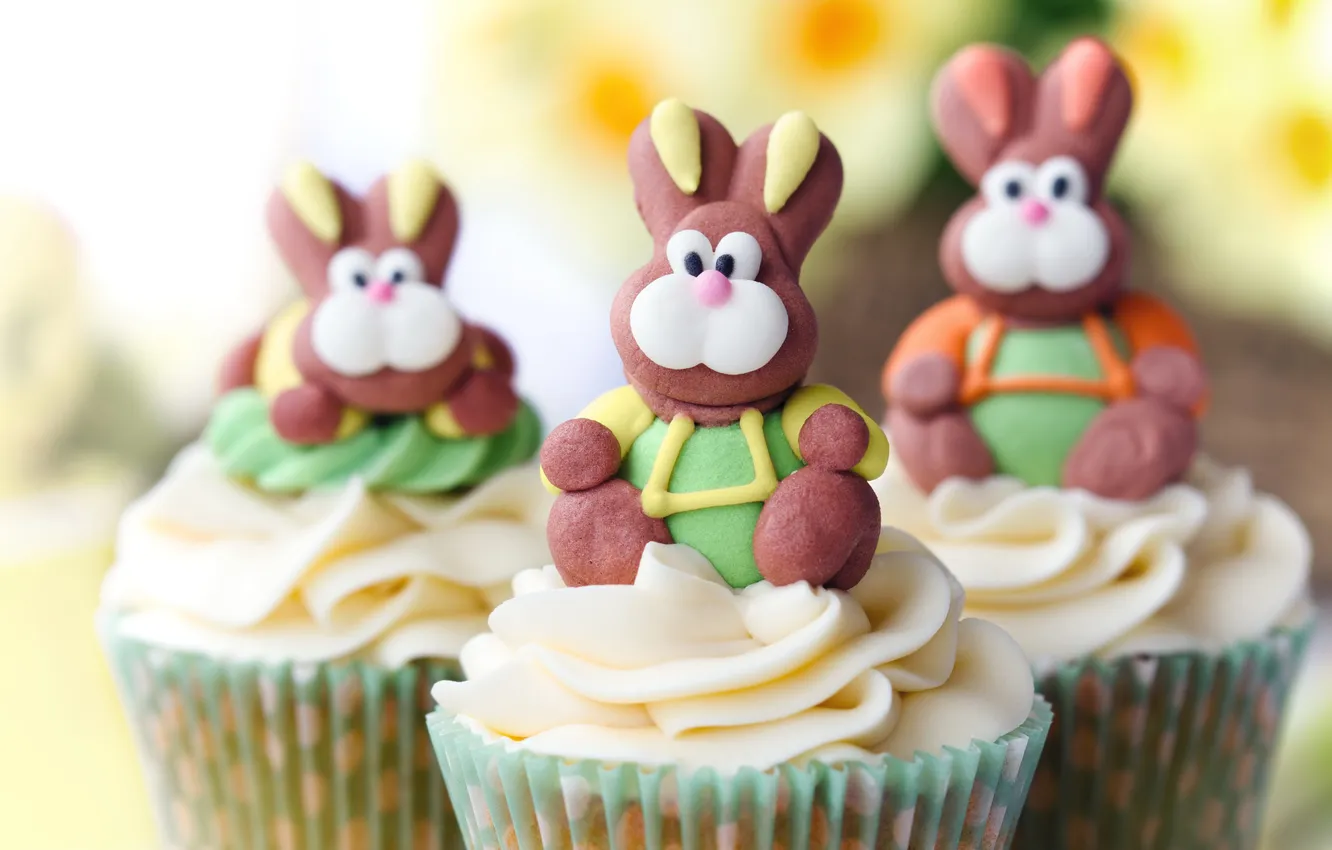 Photo wallpaper food, rabbit, sweets, cream, dessert, cupcakes, cupcakes